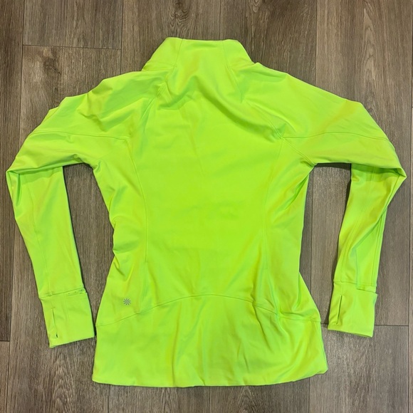 ATHLETA Quarter Zip Neon Yellow Visibility Running Pullover Water Wicking Jacket - Picture 4 of 7
